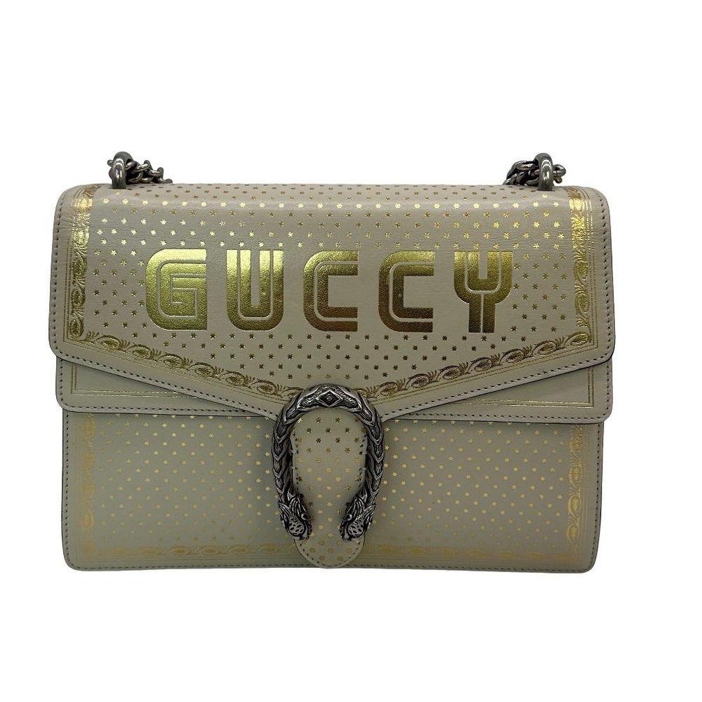 Gucci X SEGA Dionysus Medium Guccy Stars Leather Shoulder Bag White and Gold